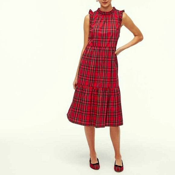J. Crew Factory Dresses & Skirts - J. Crew Factory Red Tartan Plaid Tiered Midi Dress Women's Sz 8